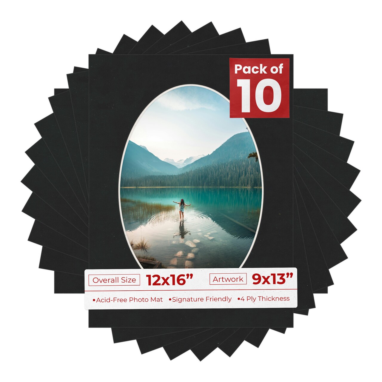 Black Suede Mat Board for 12x16 Frames - Oval Opening for 9x13 Photos